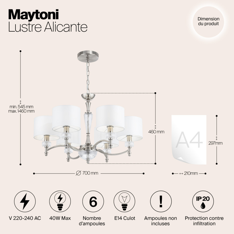 Подвесная люстра Maytoni Alicante MOD014CL-06N, белый, диаметр 70см