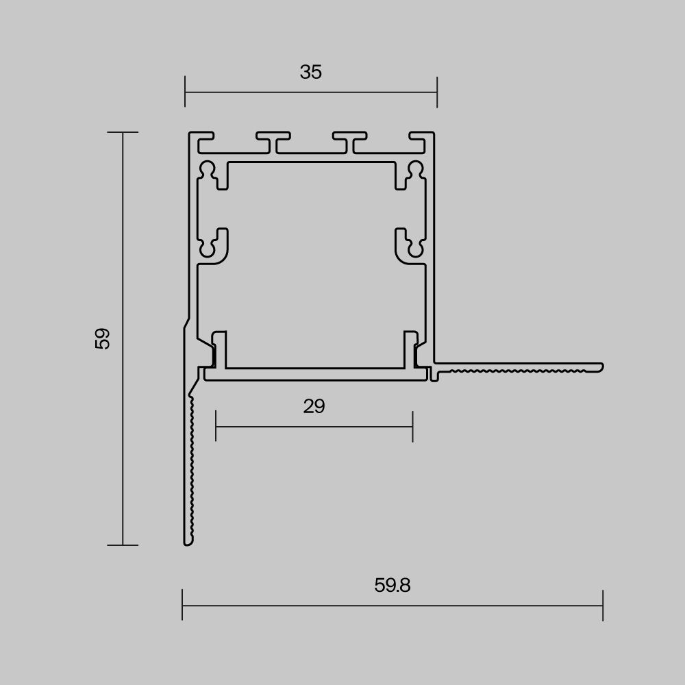 Алюминиевый профиль встраиваемый скрытого монтажа 59x59 (Серебро, 2 м), ALM-5959-S-2M 636014, 200*6*4 см, Maytoni  636014, Серебро