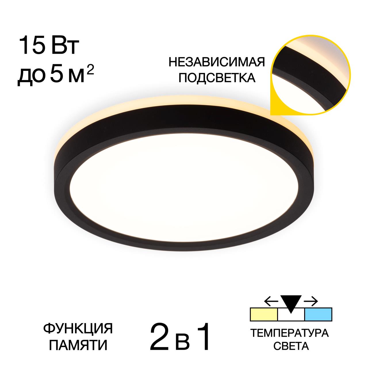 Светильник накладной 18*2,5 см, LED 15W 3000-4000-5500K Citilux Norma CL748181 черный