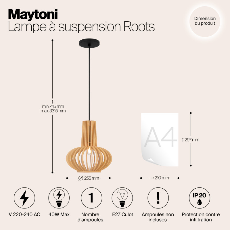 Подвесной светильник  29*15*21,5 см, E27 1 40W, К, Черный Maytoni Roots MOD193PL-01W
