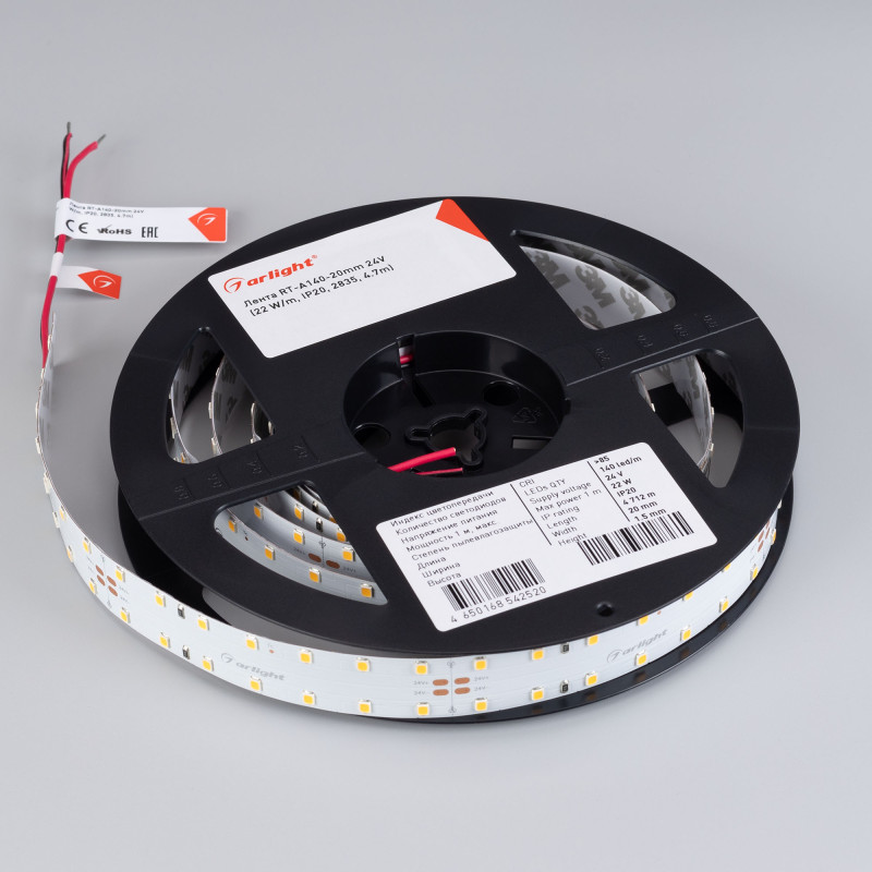Лента RT-A140-20mm 24V Warm3000 (22 W/m, IP20, 2835, 4.7m) (Arlight, 22 Вт, IP20) 028005(2). Цена указана за 4,7 метров. Продается кратно 4,7 метрам.