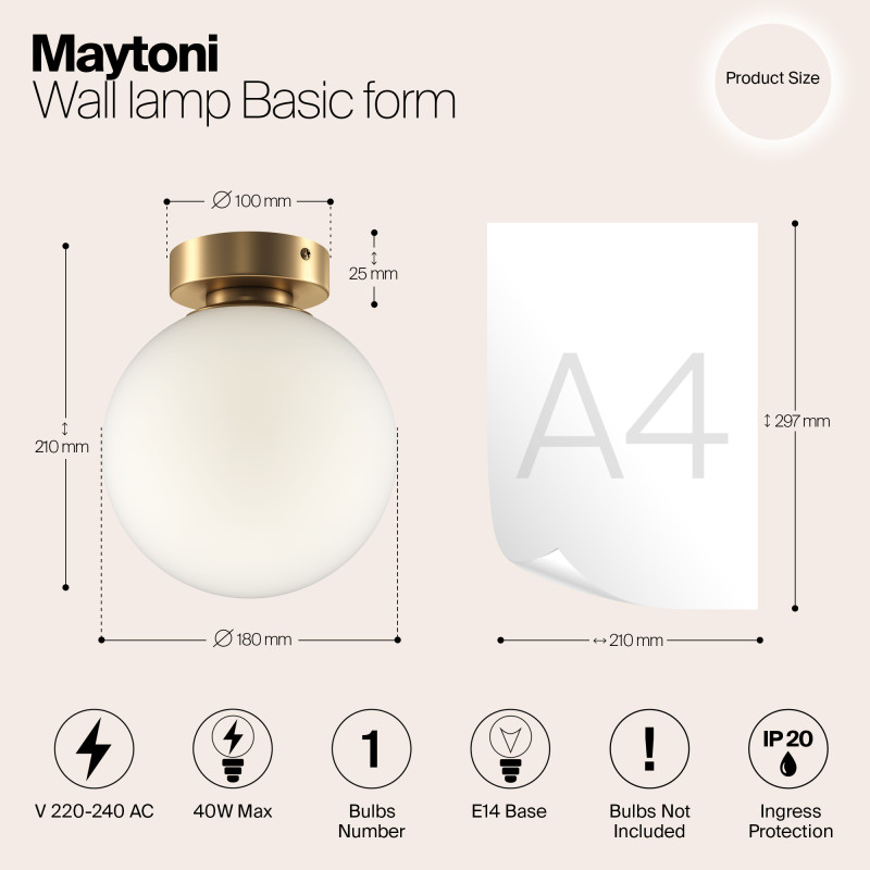 Светильник 18 см Maytoni Basic form MOD321WL-01G2, золото