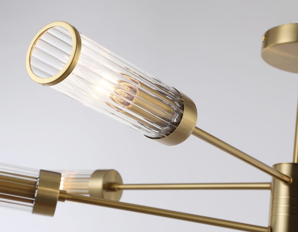 Люстра со стеклянными плафонами на штанге **33- см, 8*E14*40W, K, Ambrella Light High Light LH55162, латунь