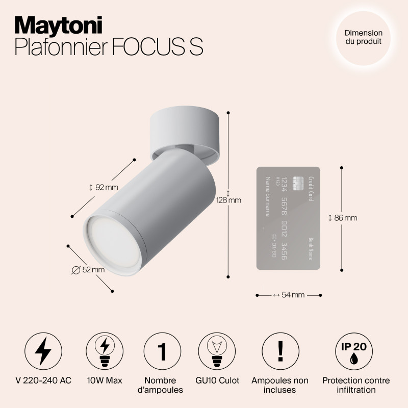 Светильник 5*5 см, GU10 W, Maytoni Technical Focus S C050CL-U-1W белый
