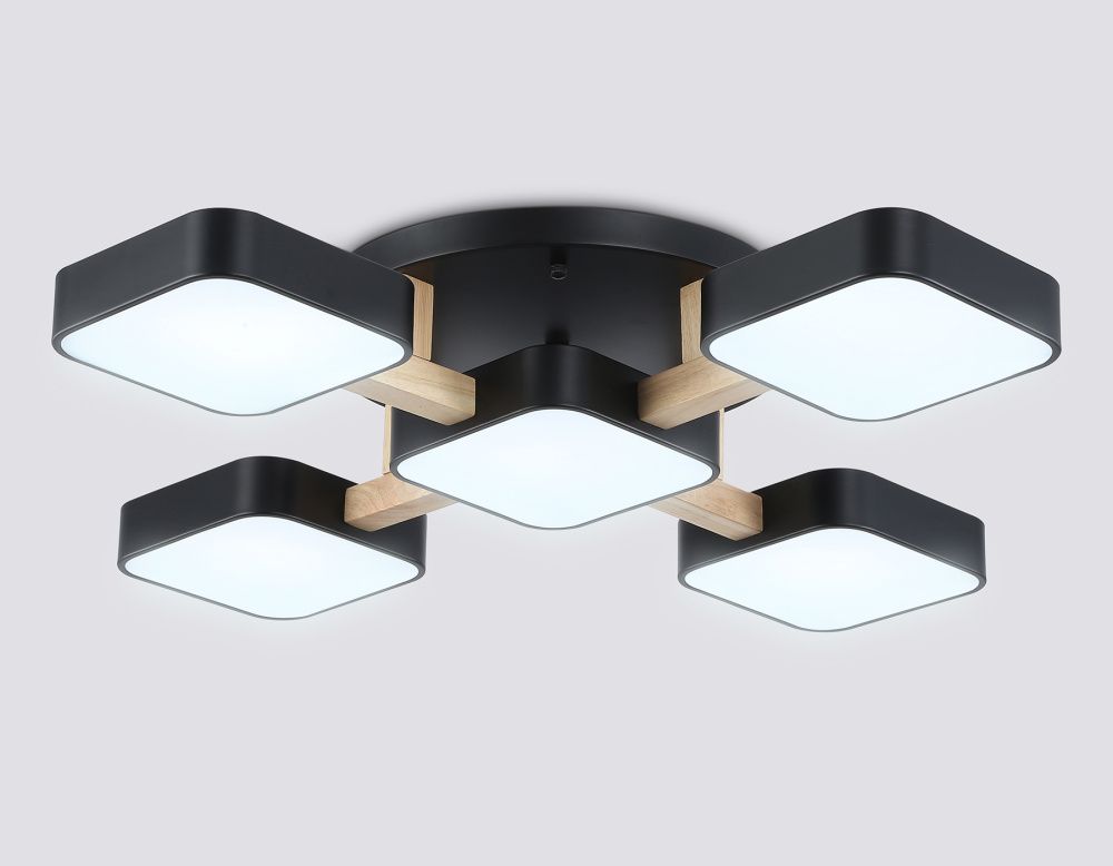 Люстра светодиодная на штанге 67,5*67,5*11- см, **W, 3000-6000K, Ambrella Light Comfort FL4883, черный, дерево