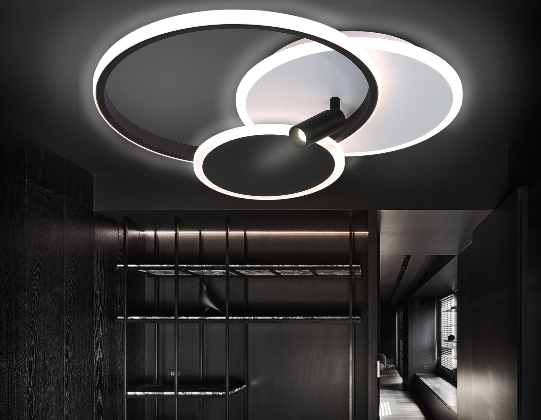 Настенно-потолочный светодиодный светильник с пультом 48*42,5*11- см, **W, 3000-6400K, Ambrella Light Comfort FL5118, белый, черный