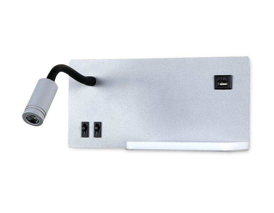 Бра с полкой, USB портом и выключателем 26*15*11- см, **W, 4200K, Ambrella Light Wallers FW292, серый