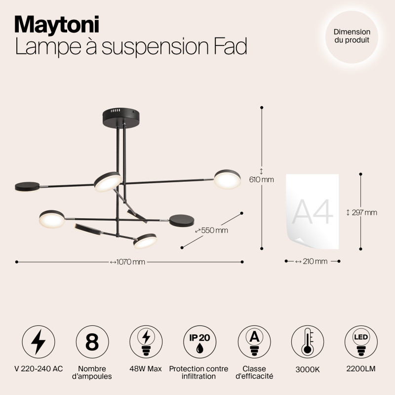 Подвесной светодиодный светильник Maytoni Fad MOD070PL-L48B3K, 48W LED, 3000K, черный