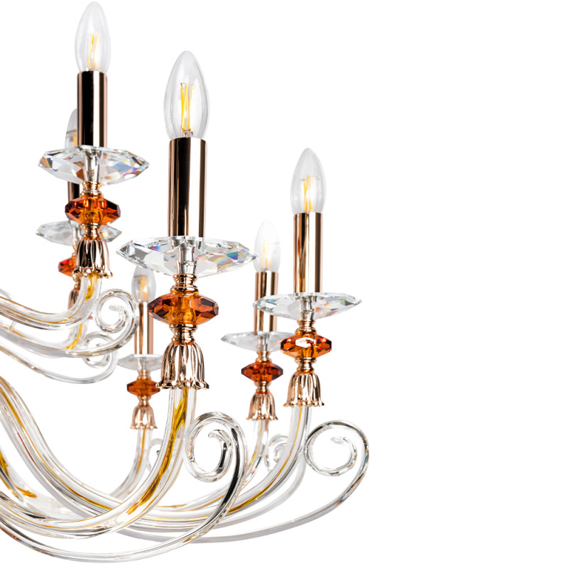 Люстра 115 см, Crystal Lux CATARINA SP12+6 V2 GOLD/TRANSPARENT-COGNAC Золотой/Прозрачный