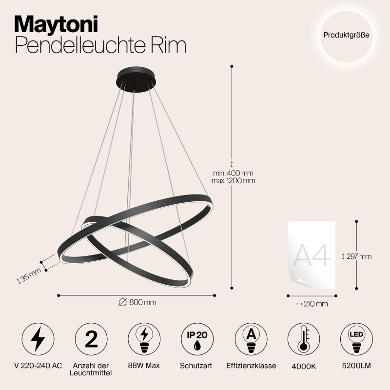 Светильник 80 см, 88W, 4000K Maytoni Rim MOD058PL-L74B4K, черный