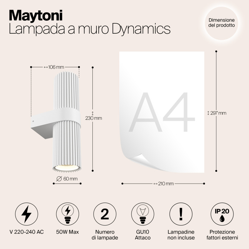 Светильник 22 см, Maytoni Dynamics MOD326WL-02W, белый