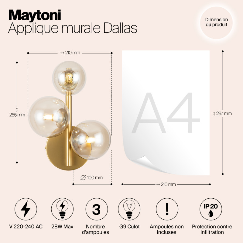 Светильник 26 см, Maytoni Dallas MOD545WL-03G, золото