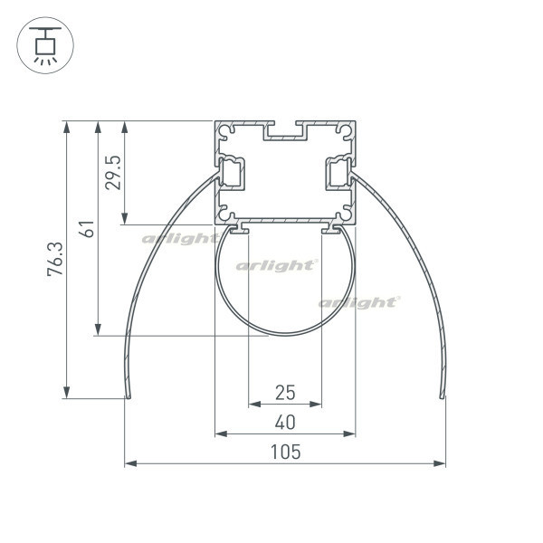 Профиль Arlight 036343 200*15,4*6,1 см. Цена указана за 2 метра. Продается кратно 2 метрам.  экран отдельно