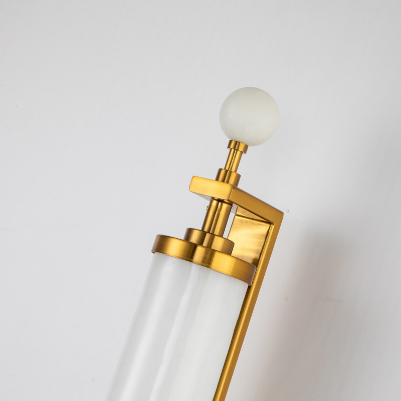 Бра Favourite Plunger 3012-2W, D105*W100*H700, латуни, плафон из искусственного белого мрамора, стеклянный декор по краям