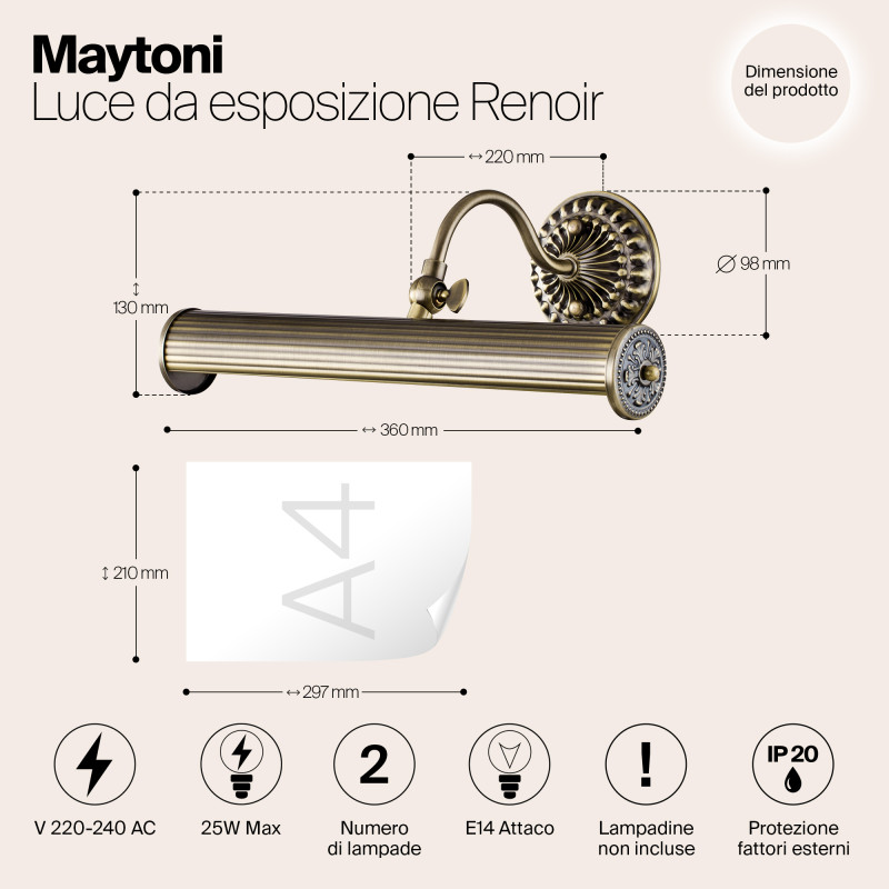 Подсветка 34 см Maytoni Picture 8 PIC118-22-R бронза