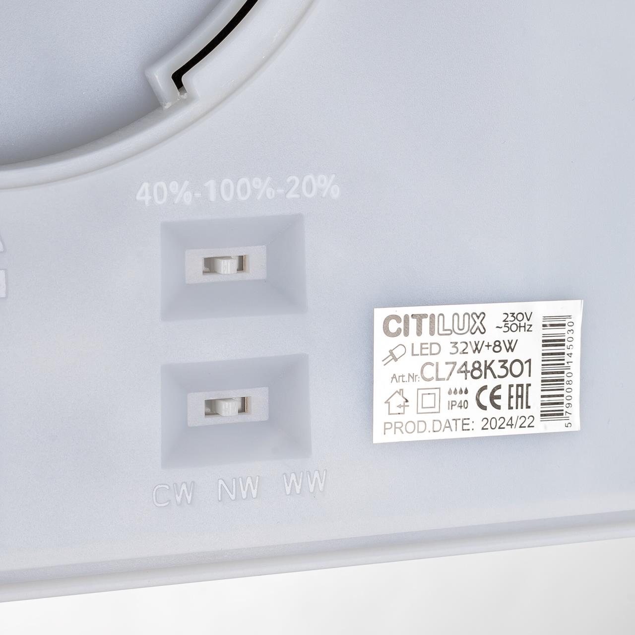 Светильник с подсветкой 30 см, 40W, 3000-5500K, Citilux NORMA CL748K301 LED, черный