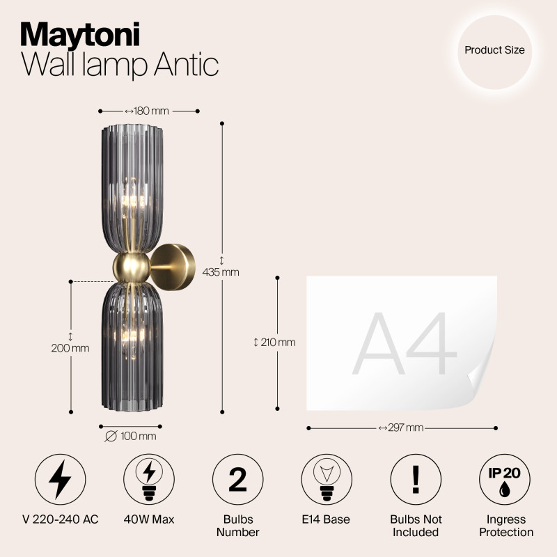 Светильник 44 см, Maytoni MOD302WL-02GR, золото
