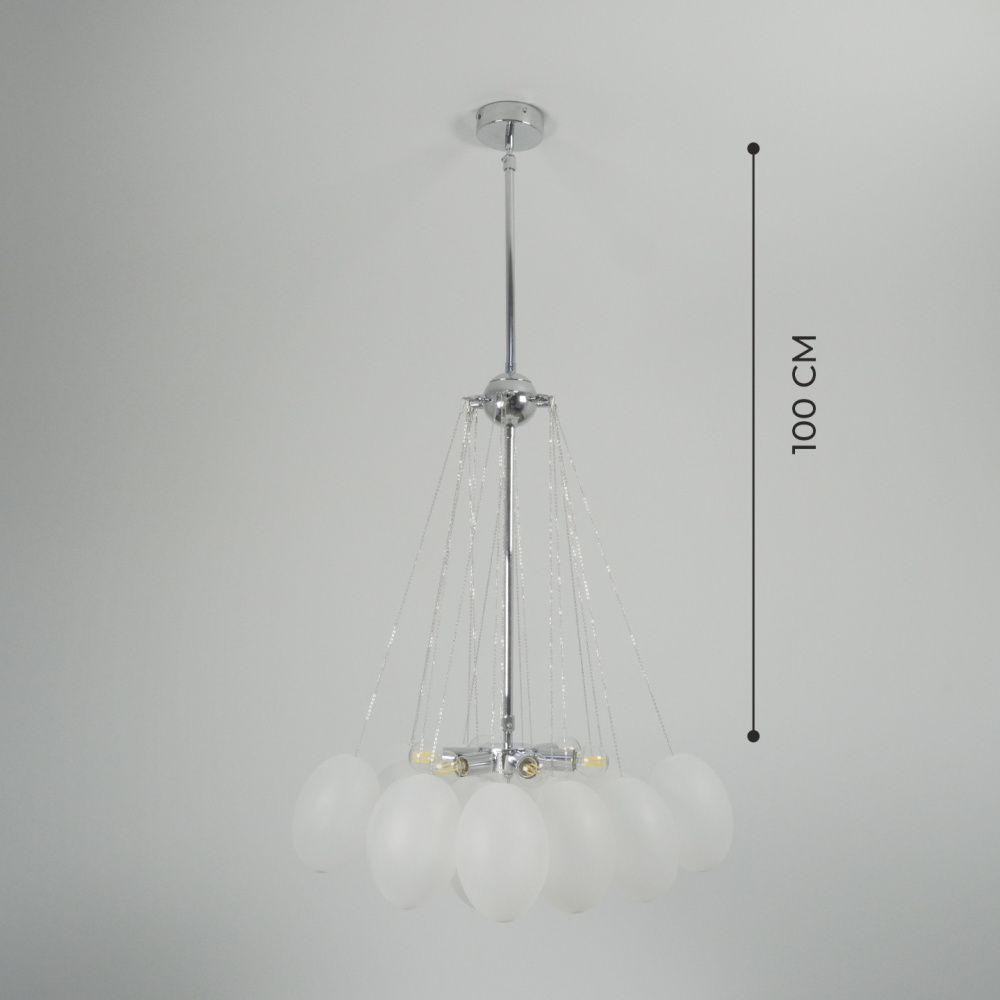 Светильник ElegantLight DZN-21732 ХРОМ+БЕЛЫЙ МАТОВЫЙ  D/H1000/6/E14/40W+19 стеклянных плафонов без ламп GRAPE 23-12