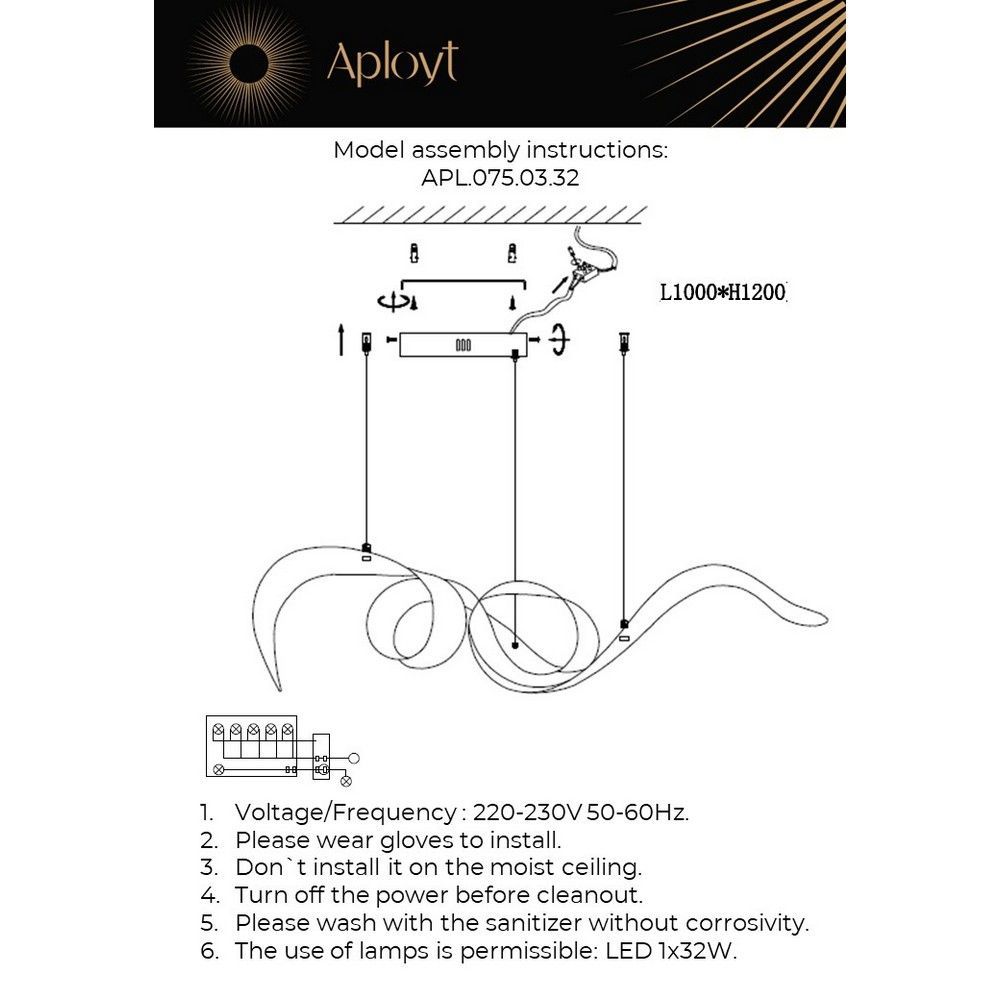 Люстра подвесная 100 см, 32W, 3500K, Aployt Riccarda APL.075.03.32, хром-серебро