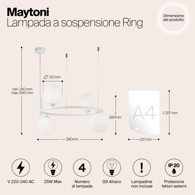 Подвесная люстра Maytoni Ring MOD013PL-04W, белый