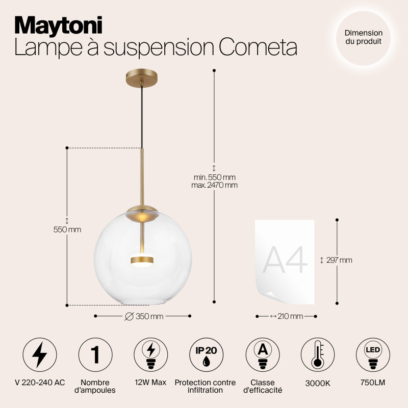 Светильник 35 см Maytoni Cometa MOD056PL-L12G3K золото