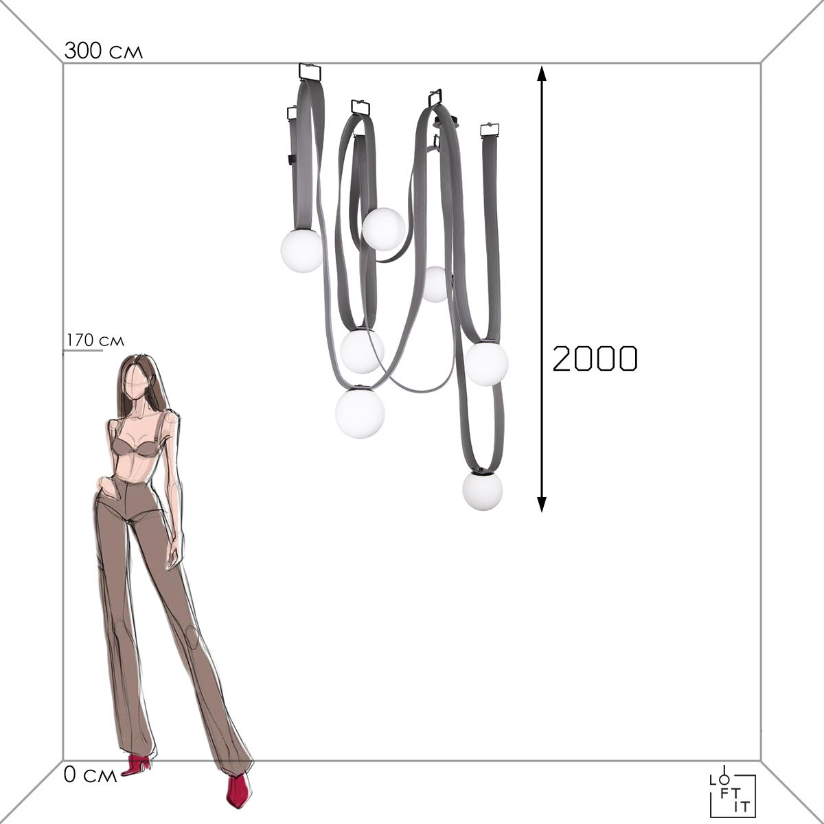 Подвесной светильник 100*200 см, 7*G9*40W LOFT IT Picot 10240/7 серый