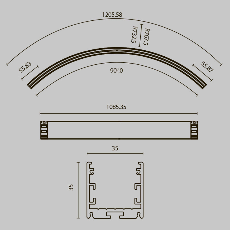 Радиусный профиль Maytoni Led strip ALM-3535R-B-D-90°-1.5M, черный