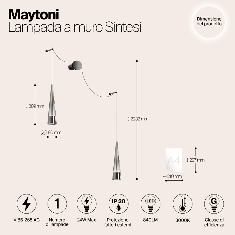 Светодиодный светильник 24W, 3000K, Maytoni Sintesi P090WL-L24CH3K, хром
