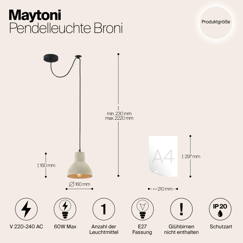 Подвесной светильник Maytoni Broni T434-PL-01-GR