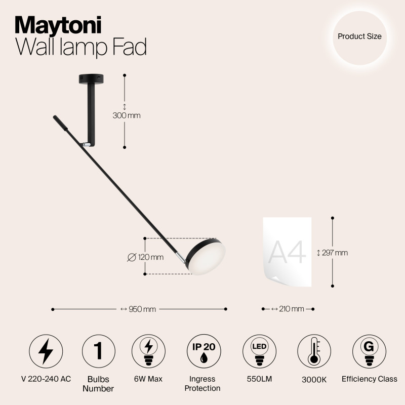 Светодиодный светильник 100 см, 6W, 3000K, Maytoni MOD070WL-L6B3K, черный