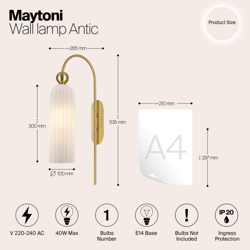 Светильник 54 см, Maytoni Antic MOD302WL-01GR, золото