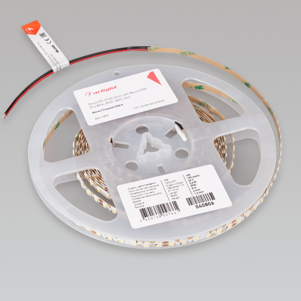 Лента RZ-A120-6mm 24V Warm2700 (9.6 W/m, IP20, 2835, 5m), Arlight 040806. Цена указана за 5 метров. Продается кратно 5 метрам.