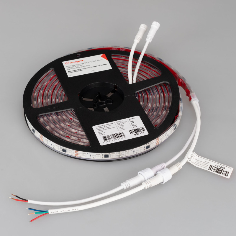 Лента герметичная SPI-PFS-B60-12mm 12V RGB-PX3-BPT (12 W/m, IP68, 5060, 5m) (Arlight, бегущий огонь) 039177. Цена указана за 5 метров. Продается кратно 5 метрам.
