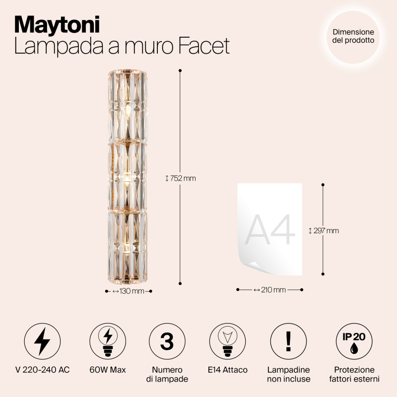 Светильник 75 см, Maytoni Facet MOD094WL-03G, золото