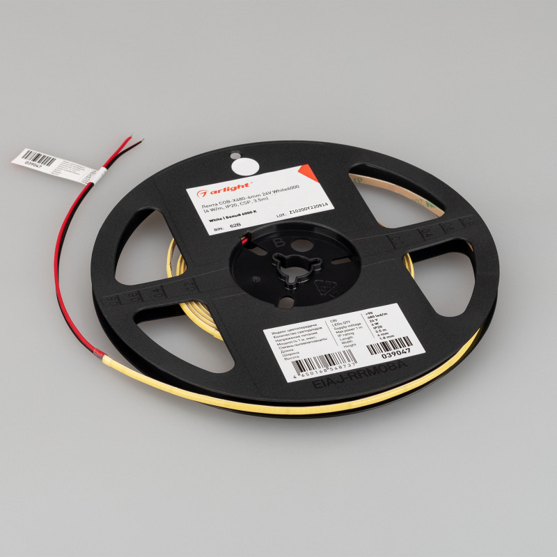 Лента COB-X480-4mm 24V White6000 (4 W/m, IP20, CSP, 5m), Arlight 042030. Цена указана за 5 метров. Продается кратно 5 метрам.