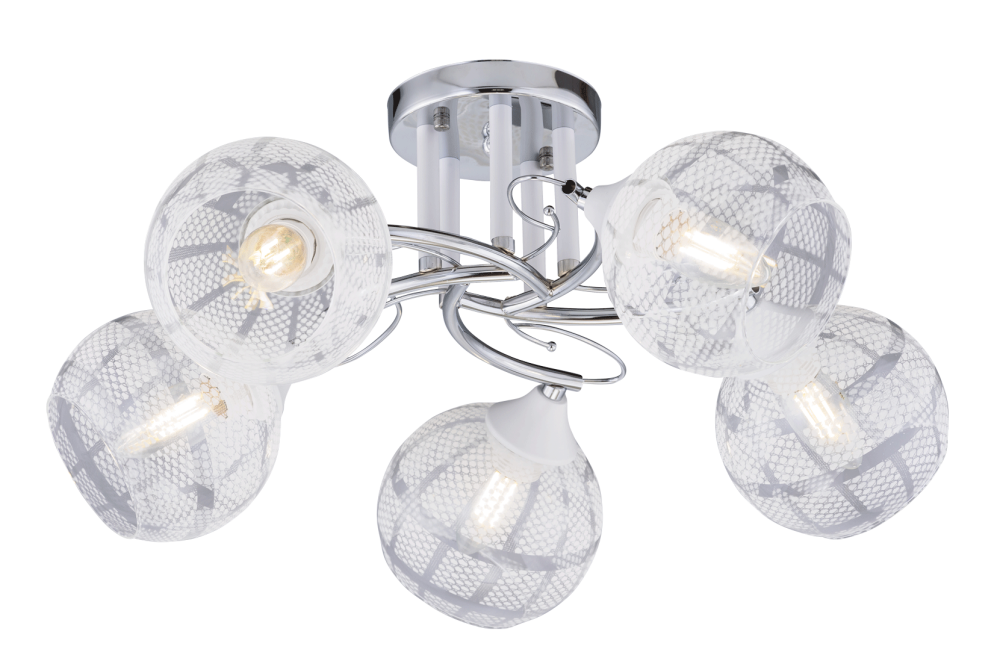 Люстра Ø560 x H235, мм, 5*40W (200W), CR+WT(Хром+Белый) Sfera Sveta 1499/5 CR+WT