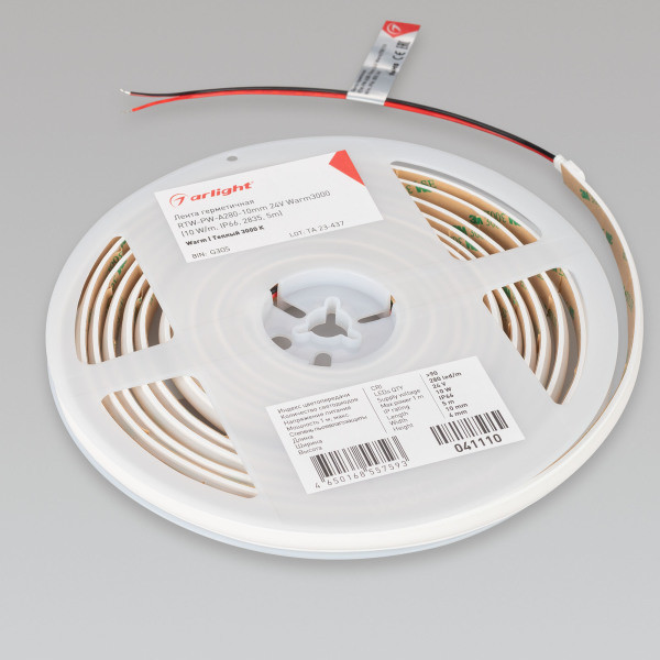 Лента герметичная RTW-PW-A280-10mm 24V Warm3000 (10 W/m, IP66, 2835, 5m) (Arlight, Матовая) 041110. Цена указана за 5 метров. Продается кратно 5 метрам.