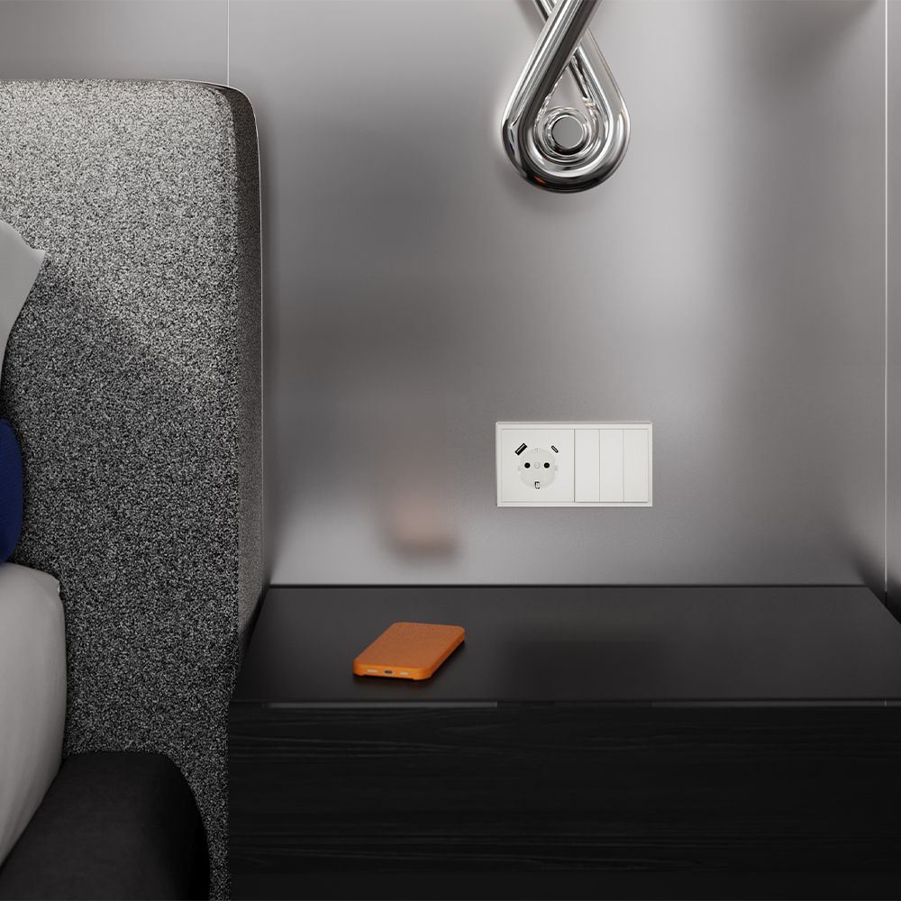 Накладка для розетки с заземлением и защитными шторками, с USB A+C, S70, хлопок Voltum VLS001013