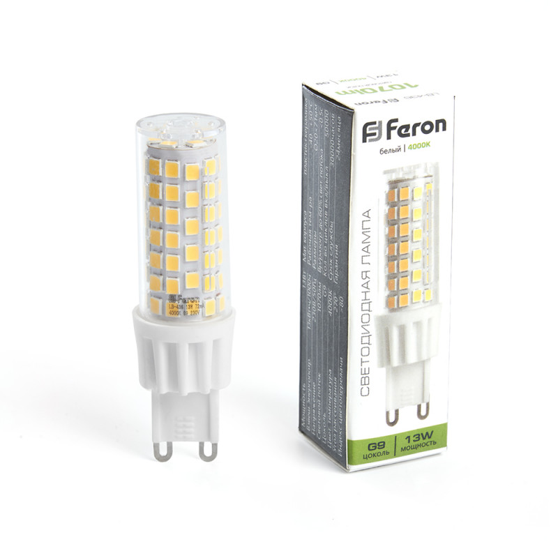 Лампа светодиодная G9, 13W, 4000K, 1070 Lm, 230V  JCD, LB-436 Feron 38153