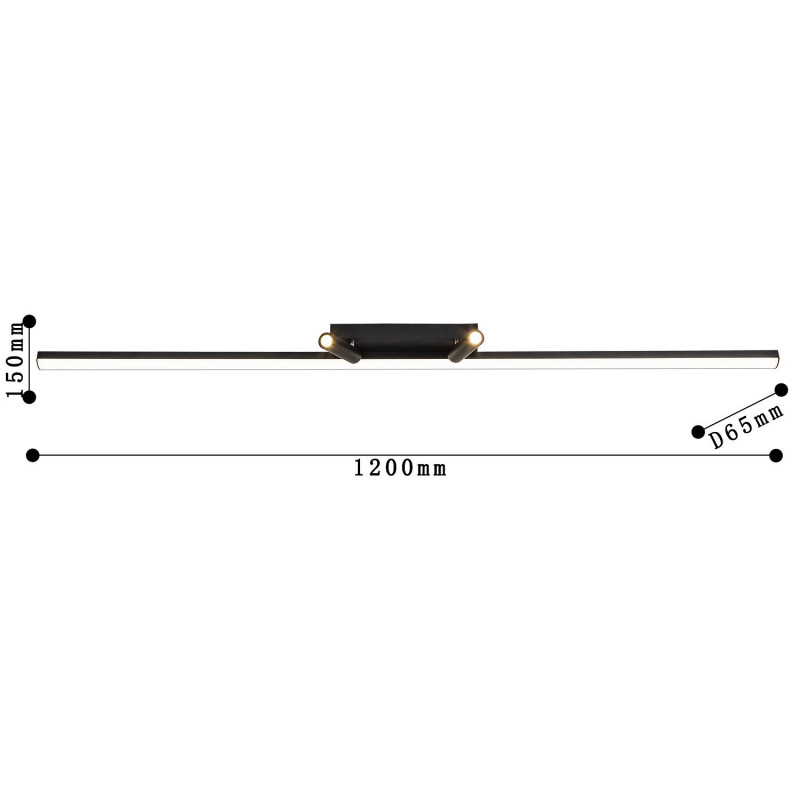 Подсветка 120 см Favourite Reticenza 4089-3C, L1200*W65*H150, каркас черного цвета, два источника света - профиль со встроенной лентой-LED и два поворотных спота LED, пульт дистанционного управления в комплекте