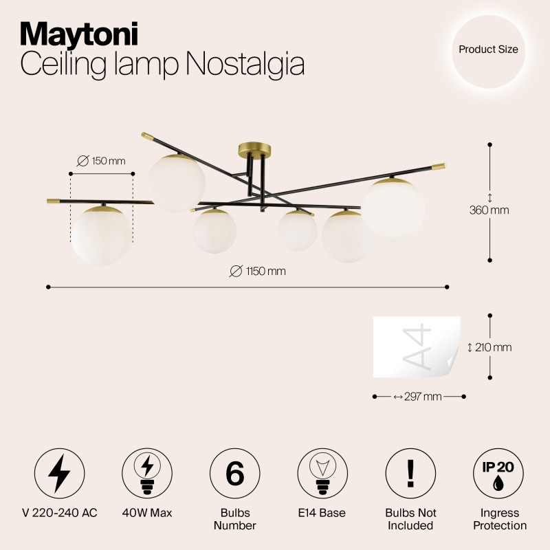 Потолочная люстра Maytoni Nostalgia MOD048CL-06G, золото-черный