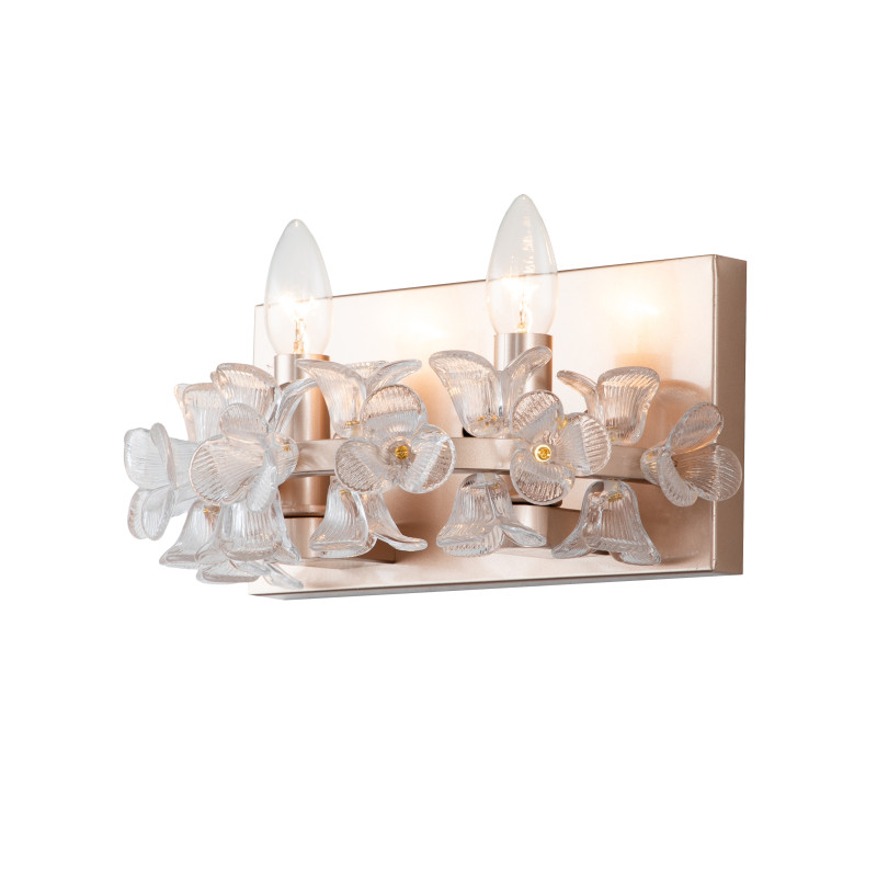 Бра Favourite Palmira 2967-2W, D180*W290*H120, жемчужного золота, декоративные элементы в виде цветов из прозрачного стекла