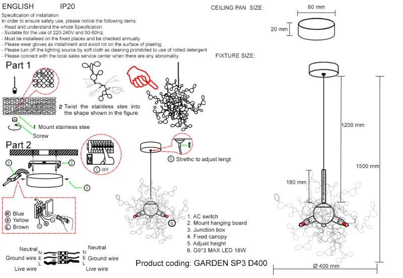 Светильник 40 см Crystal L ux GARDEN SP3 D400 GOLD Золото