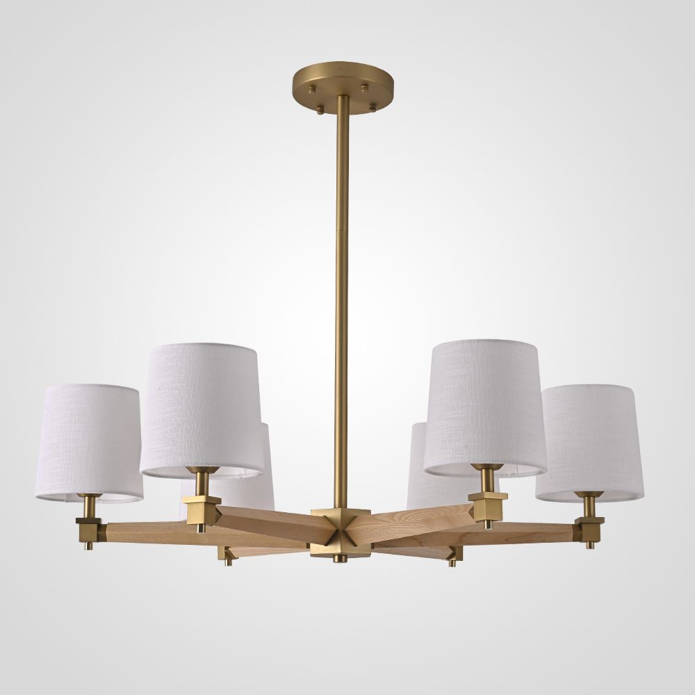 Люстра на штанге Jorgenson D85 White/Light wood 85*85*60 см, 6*E27*60W, ImperiumLoft STAVRA01, Светлое дерево, Золотистый