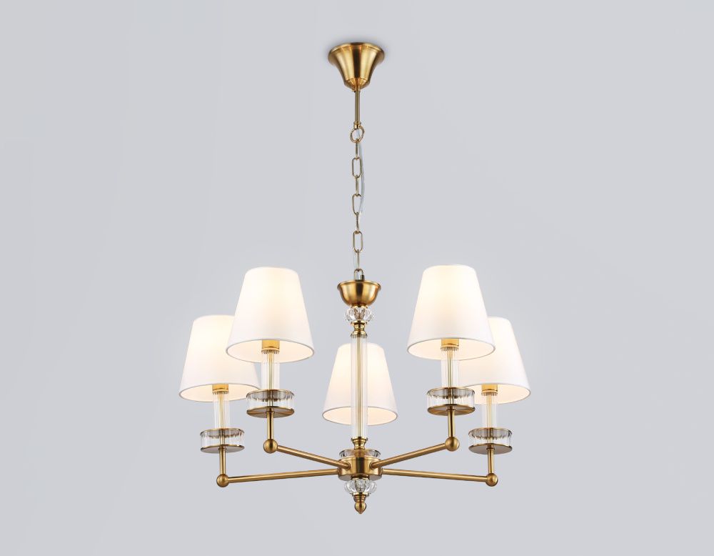 Подвесная люстра с абажурами и хрусталем **44-113 см, 5*E14*40W, K, Ambrella Light High Light LH71021, латунь