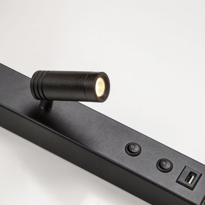 Бра Favourite Twin 4068-2W, D195*W195*H550, вытянутый каркас черного цвета, плафон выполнен из белого акрила с черным декоративным кольцом, поворотный спот LED черного цвета, два выключателя, US