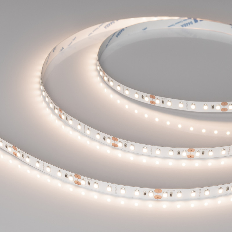 Лента NT-A120-8mm 24V Warm3500 (9.6 W/m, IP20, 3528, 5m) (Arlight, Открытый) 040569. Цена указана за 5 метров. Продается кратно 5 метрам.