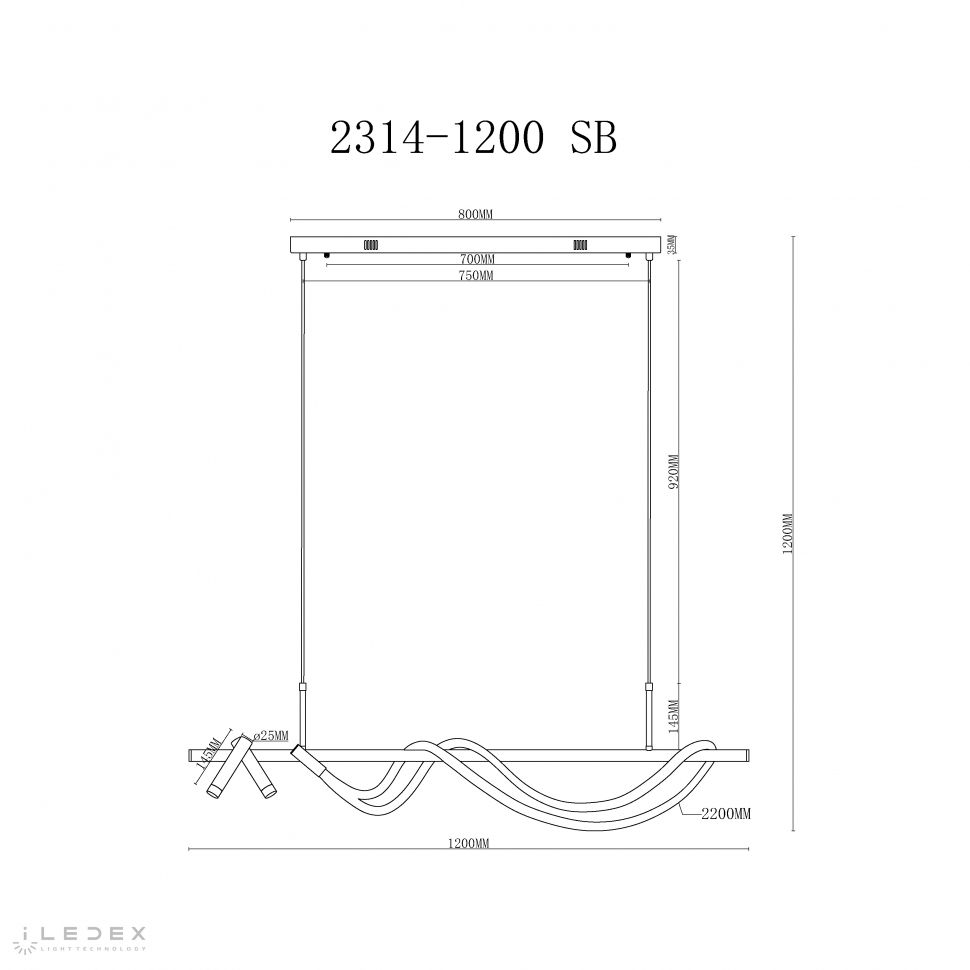 Подвесной светильник 120-100 см, LED*36W, 4000K, iLedex Cross 2314-1200 SB, Песчаный черный/Латунь