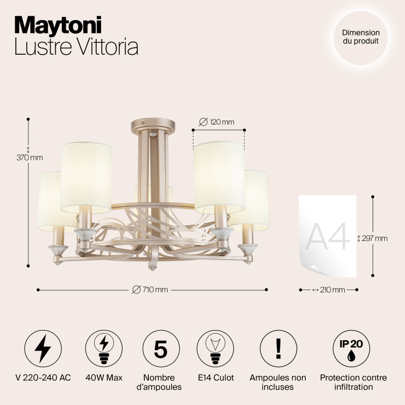 Потолочная люстра Maytoni Vittoria H004CL-05BG, кремовый, диаметр 71см