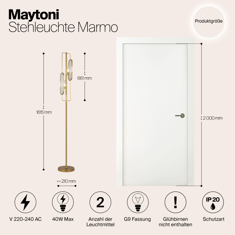 Торшер 160 см, Maytoni Marmo MOD099FL-02G, золото
